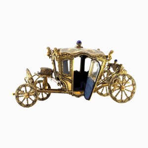 Silver-Gilt Carriage with Portuguese Coat of Arms Engravings, Garlands, Angelic Figures and Glass Door and Window Applications