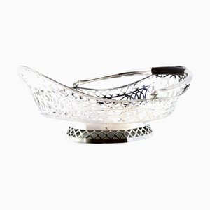 Elliptische Silber Obstschale mit Drahtgestell und Holzgriff