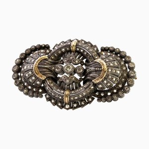 Gold and Silver Brooch with Brilliant-Cut Diamonds and Chips