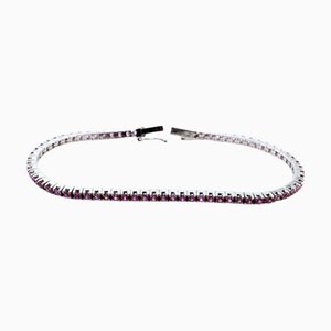 Bracelet Rivière en Or Blanc avec Rubis Synthétiques Calibrés