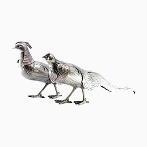 Fasane in Silber mit Reliefs und Applikationen, 2 . Set
