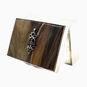 Silver Box with Hinged Lid and Marble