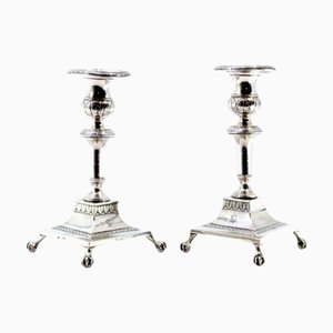 Bougeoirs Bas en Argent Gravé avec Pieds en Forme de Griffe, Set de 2