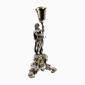 Silver Toothpick Holder with Embossed Female Figure Holding and Animal-Shaped Feet