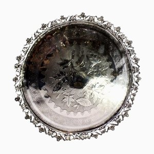 Silver Ticket Holder with Edge Grid, Engraved Floral Motifs, Monogram Card and Claw-Shaped Feet