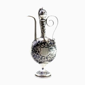 Parfümflasche aus vernickeltem Silber mit Gravur und Monogrammkarte