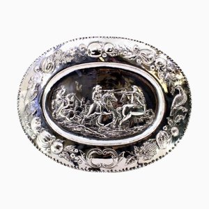 Relief Silver Wall Tray with Scene of Knights in Combat, Reliefs, Monogram Plaque and Wavy Edge