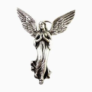 Relief Silver Guardian Angel with Applications and Hanging Ring