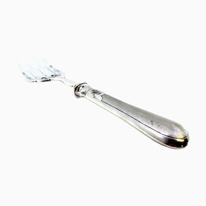 Silver Fish Serving Fork with Reliefs, Engravings, Monogram Card and Guilloche Handle