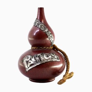 Gourd-Shaped Wooden Toothpick Holder with Silver Applications