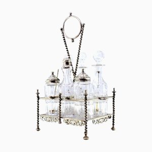 Cruet Set with Silver Structure and Salt Shaker and Pepper Shaker and Mustard Jar, Set of 5