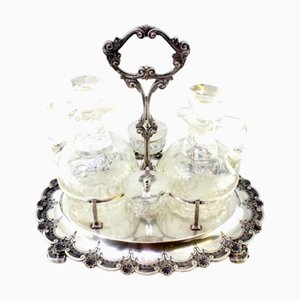 Menage Set mit Silberstruktur und geschliffenem Glas Menage mit Salz- und Pfefferstreuer, 5 . Set