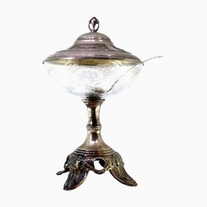 Silver Compote Dish with Cut Glass Core