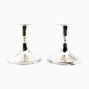 Plain Silver Low Candlesticks, Set of 2