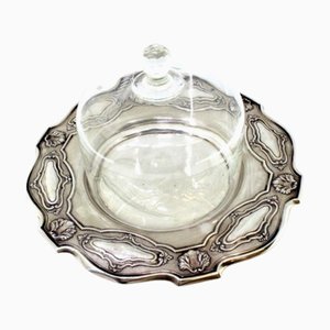 Silver Cheese Dish with Reliefs and Monogram Cards