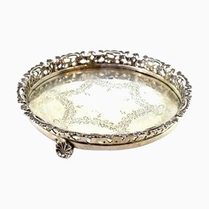 Round Silver Ticket Stand with Floral Engravings