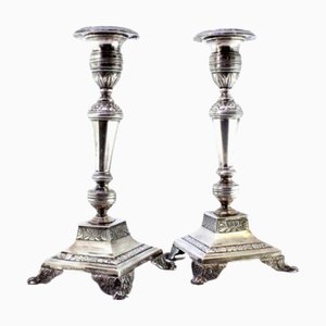 Silver Candlesticks with Turned Stems, Set of 2