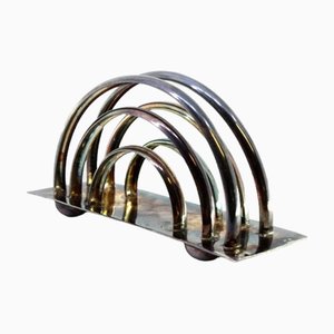 Silver Napkin Holder with Half-Moon Stripes