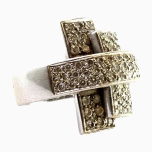 Bague en Or Blanc Plaqué Rhodium avec de Forme Ovale et Diamants Taille Brillant et Double Serti