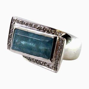 Bague en or blanc avec Diamants Taille Brillant et Pierre Rectangulaire