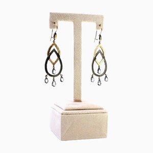 Gold and Silver Earrings with Zirconia Pendants, Set of 2