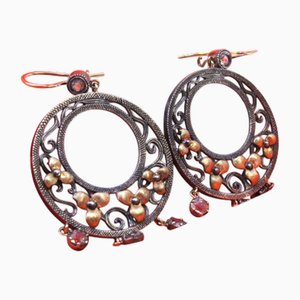 Gold and Silver Earrings with Three Pendants,Set of 2