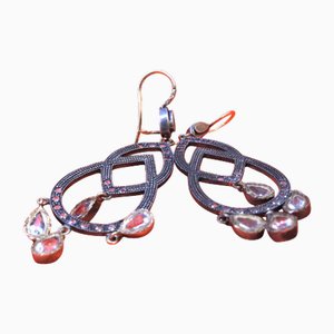 Silver and Gold Earrings with Four Pendants and Applied Zirconias, Set of 2
