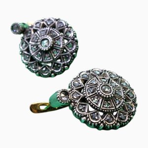 Circular Gold and Silver Earrings with Diamond Chips, Set of 2