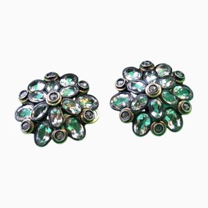 Runde Ohrringe aus Gold & Silber mit Zirkonia und Diamantsplittern, 2 . Set