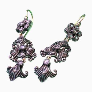 Gold and Silver Earrings with Diamond Chips, Set of 2