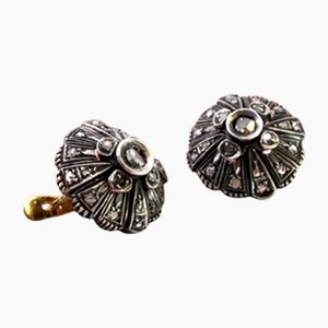 Runde Ohrringe aus Gold & Silber mit Diamantsplittern, 2 . Set