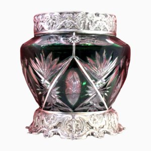Silver and Green Cut Glass Candy Box
