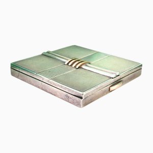 Gold and Silver Toiletry Box with Lid Applications, Mirror and Powder Puff