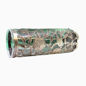 Glass Cup with Silver Structure and Cut-Out Floral Motifs