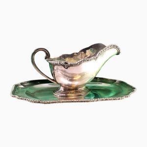 Saucière en Argent avec Plaque Amovible, Louche Ambidextre et Manche Perlé