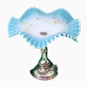 Fruit Bowl Centerpiece in Wavy Glass with Floral Motifs in Gold