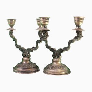 Silver 2-Light Candelabras with Shell-Shaped Reliefs, Set of 2