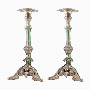 Silver Candlesticks with Turned Stems, Set of 2