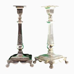 Silver Candlesticks with Engravings of Flowers and Palms, Set of 2