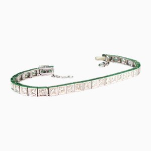 Platinum Rivière Bracelet with Calibrated Synthetic Rubies and Ring