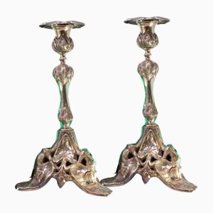 Bougeoirs en Argent avec Tige, Set de 2