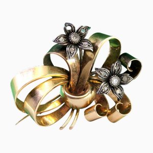 Gold and Silver Brooch with Diamond Chips