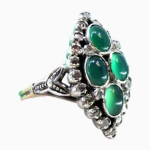 Gold and Silver Ring with Diamond Flakes and Emeralds