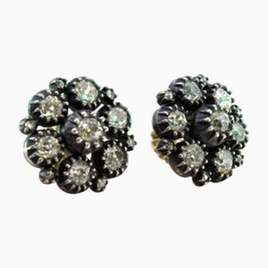 Gold and Silver Earrings with Rose Cut Diamonds and Chips, Set of 2