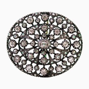 Elliptische Brosche aus Gold und Silber mit Diamanten und Chips im Rosenschliff