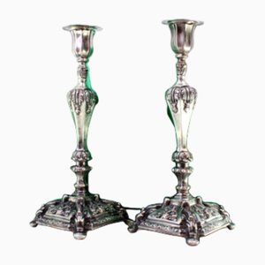 Silver Candlesticks with Turned Stems, Set of 2