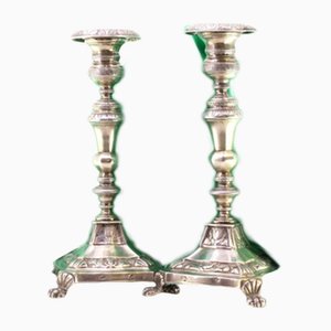 Silver Candlesticks with Turned and Engraved Shafts, Set of 2
