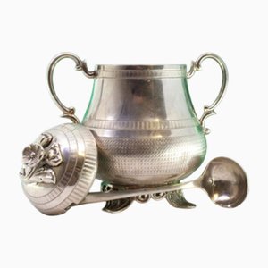 Sucrier en Argent Guilloché avec Cuillère, Set de 2
