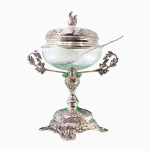 Silver Candy Box with Acid-Etched Glass Core with Reliefs