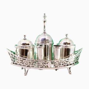 Plain Silver Inkwell with Bell and Sandbox and Pen Holder, Set of 4
